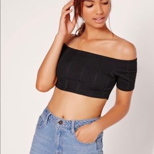 Missguided off shoulder striped bandage croptop